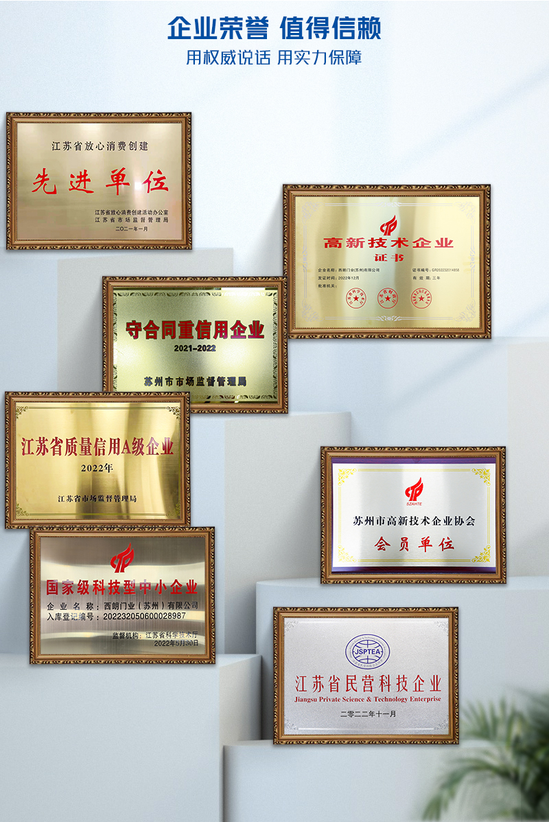 西朗门业获得的各种权威认证